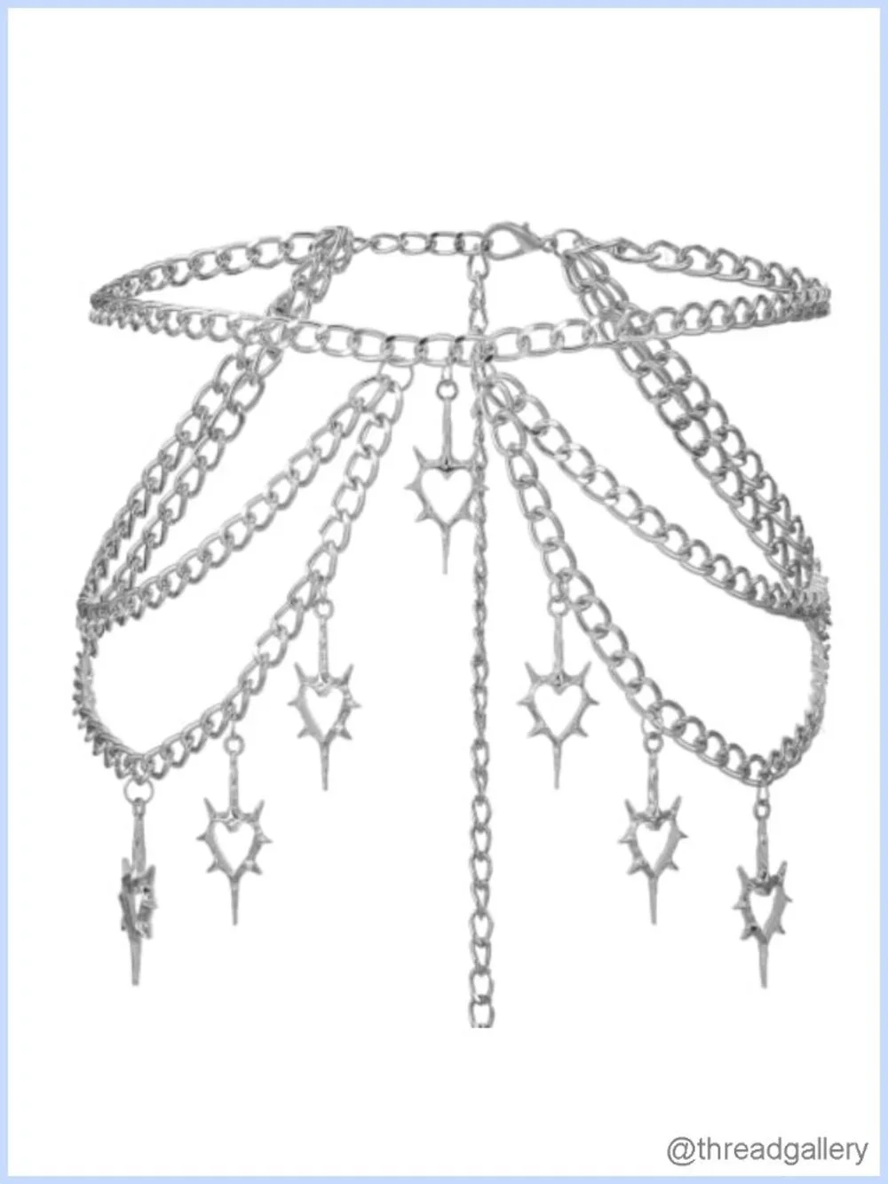 Goth Waist Chain Thorn Heart Belt Adjustable Silver Metal Body Chain for Women
